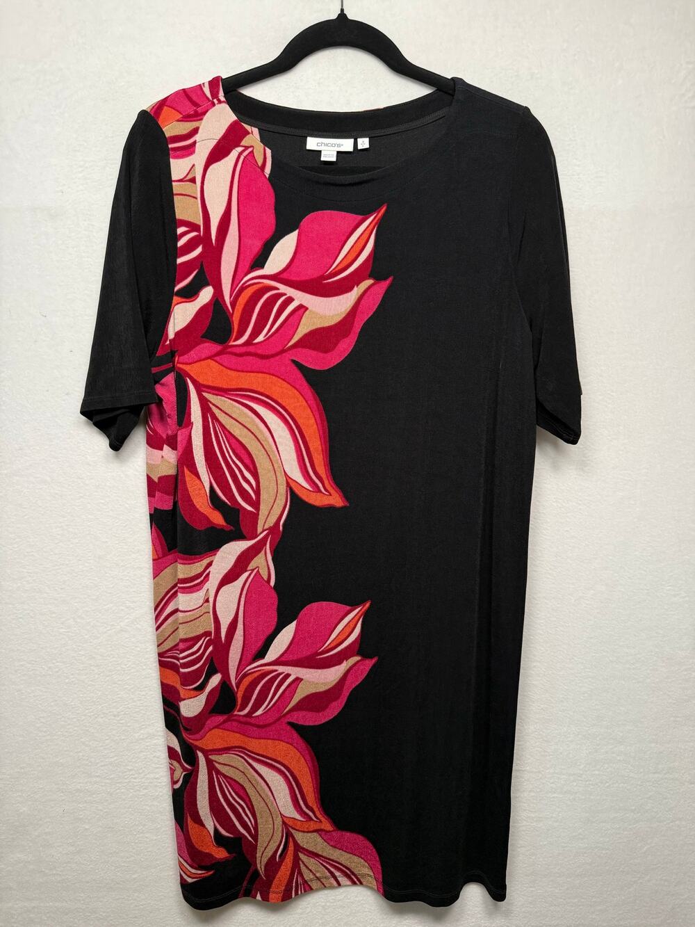 Chico's Travelers Floral Dress, Size 2 (Large) Stretch, Wrinkle Resistant